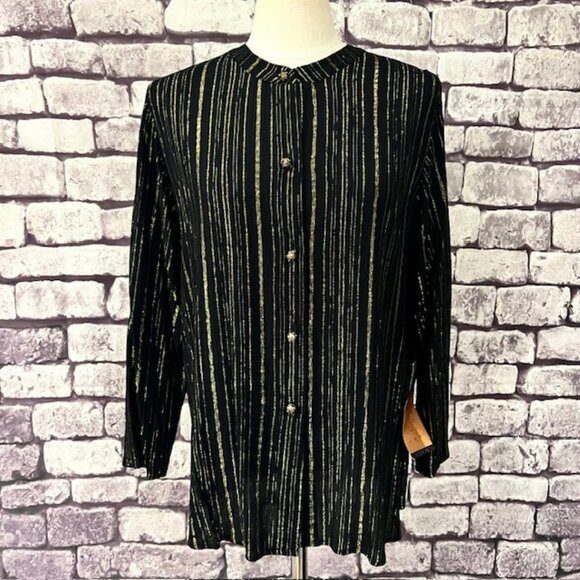 Carole Little Tops - Carole Little NWT Black & Gold Long Sleeve Blouse Size 8P
